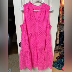 Lilly Pulitzer Bright Pink Eyelet Sleeveless Tiered Dress